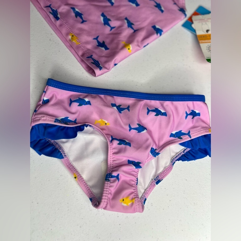 Baby Shark Toddler Sz 5T Girl Ruffle Tankini Pink Swimsuit UPF 50+ 2 PC - Picture 3 of 8